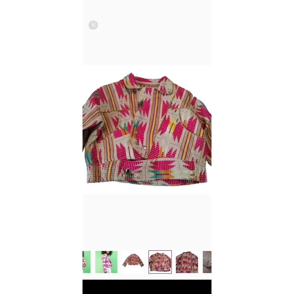 Ama Ibiza Aztec Boho Cropped Jacket Dopamine‎ Southwestern Colorful Sz L/XL